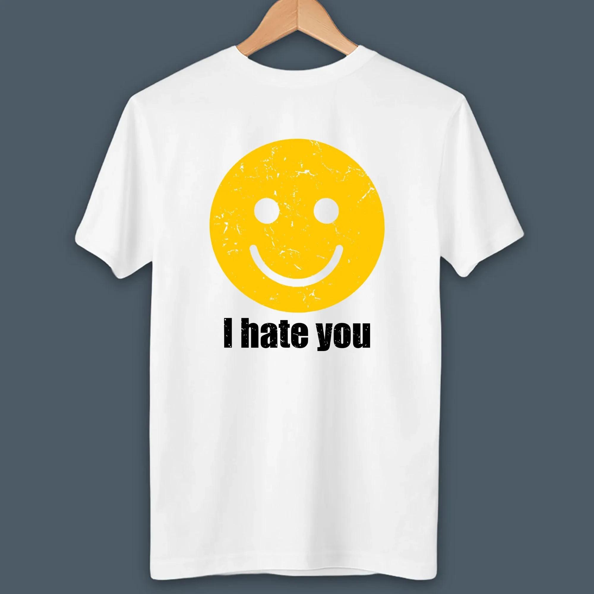

Harry Styles I Hate You Smiley Face T-Shirt Men s and Women s Pure Cotton Summer Clothing Fashion Short Sleeve T-shirt Fan Gift XXXL чорний
