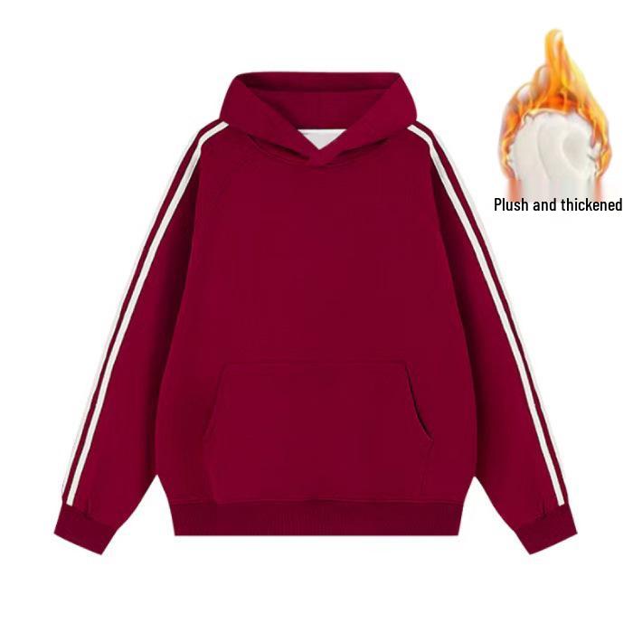 

420g Pure Cotton Plush Double Hood Sweatshirt with Three-Stripe Design for Men and Women Medium