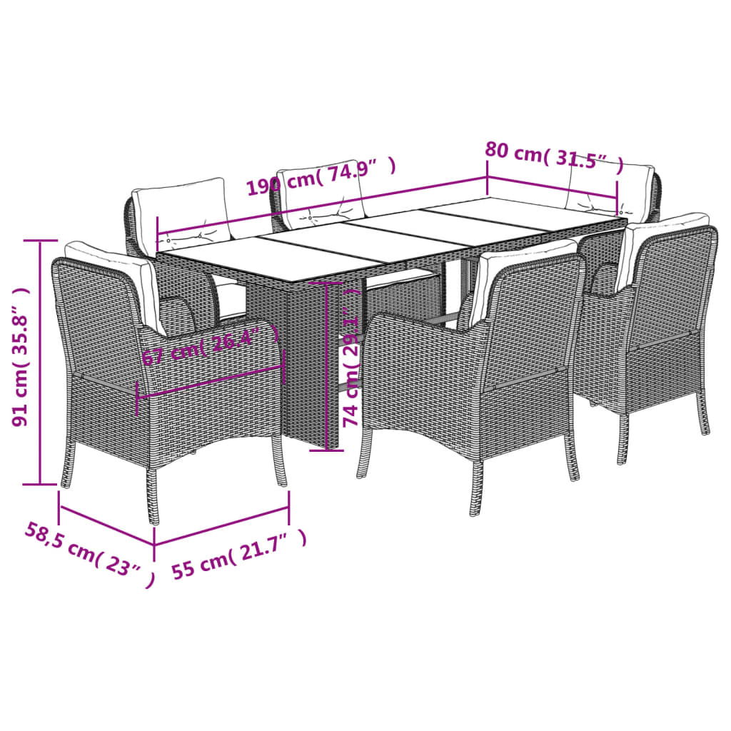 Vidaxl 7-Cz. Set di Mobili da Giardino con Cuscini, Beige, Polyrattan