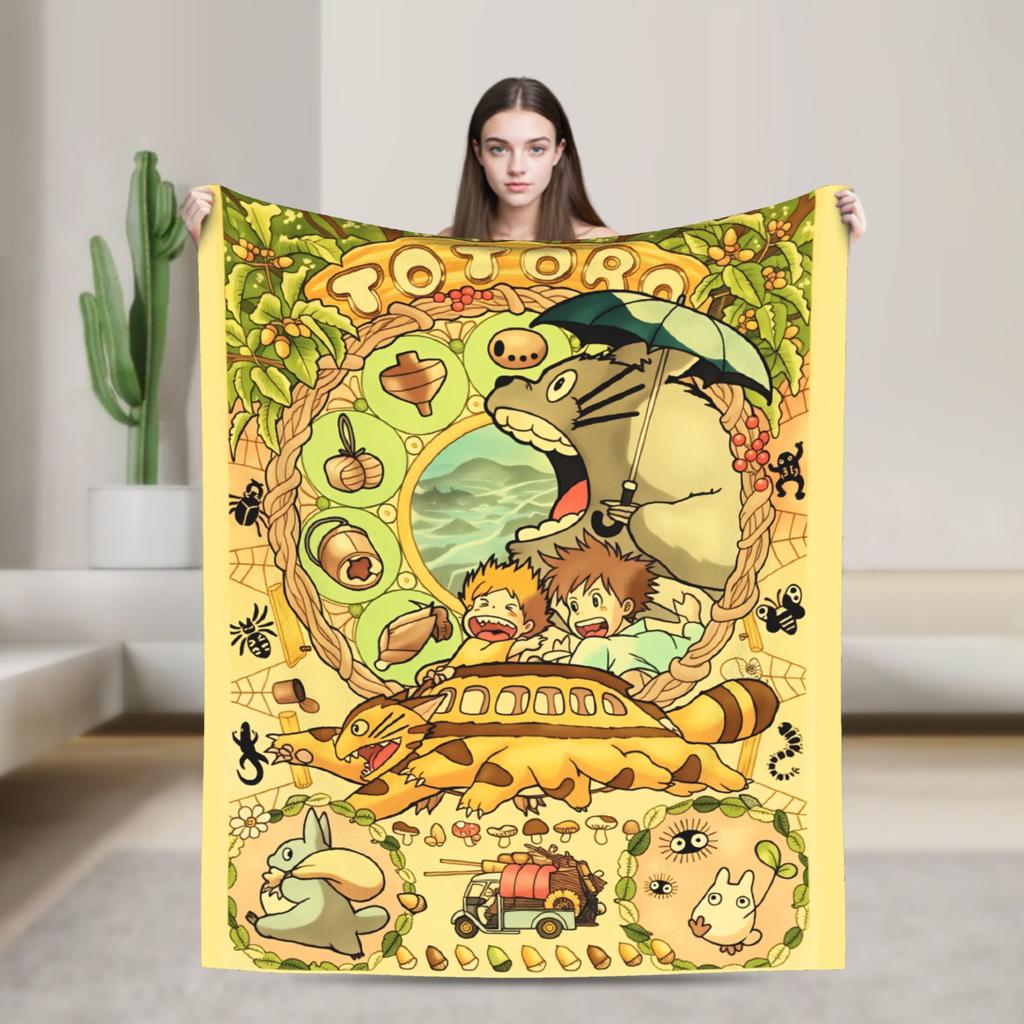 Japanese Blanket T-Totoros Travel Flannel Throw Blanket For Couch Bed Soft Custom DIY Quality Bedspread Gift Idea