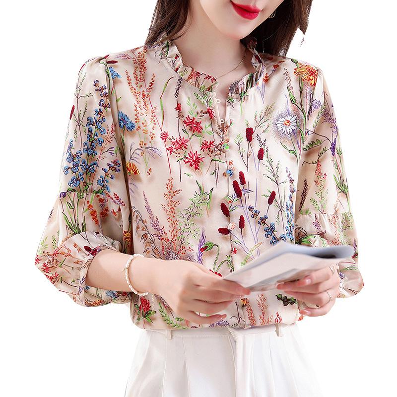 French Fashion Temperament Casual Shirt Summer New Lotus Leaf Collar Lantern Sleeves Thin and Sweet Shirt