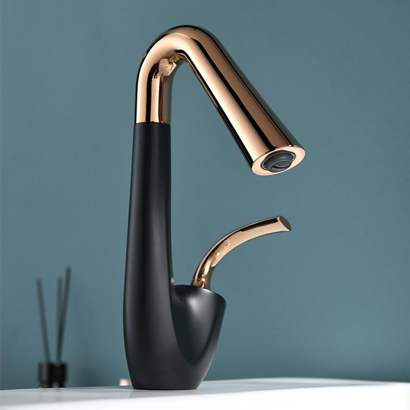 New Arrival Basin Faucet Hot and Cold Bathroom Single Lever Brass Black Rose Gold Rotation Sink Mixer Tap Decked