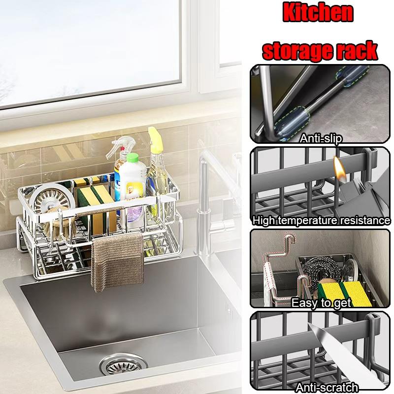 Kitchen Sink Drain Rack Organizer ABS Plastic Self-draining Shelf Soap Sponge Dishcloth Towel Holder Filter Basket