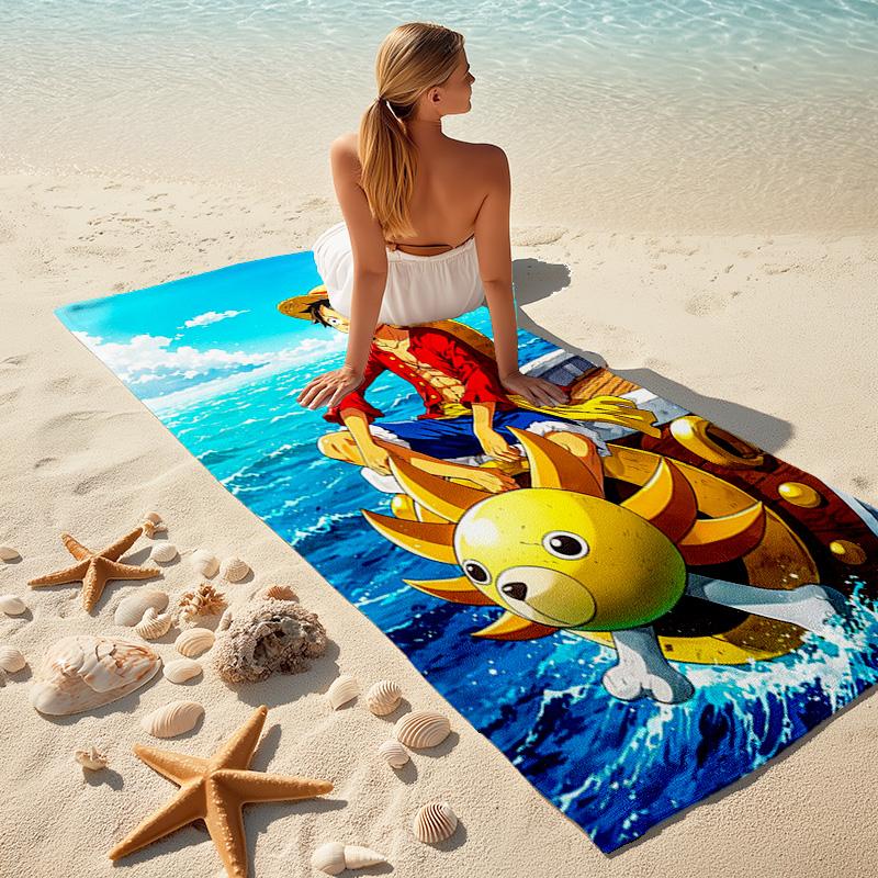 Elemento giapponese classico cartone animato ONE PIECE Monkey D. Asciugamano da spiaggia Luffy campeggio all'aperto vacanza nuoto asciugamano da spiaggia esterno assorbente asciugamano da bagno Y21