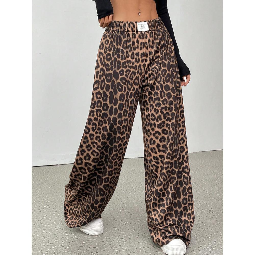 

High Waist Leopard Print Women s Winter Wide-Leg Pants - Trendy, Loose Fit and Retro Style XL коричневый/леопардовый
