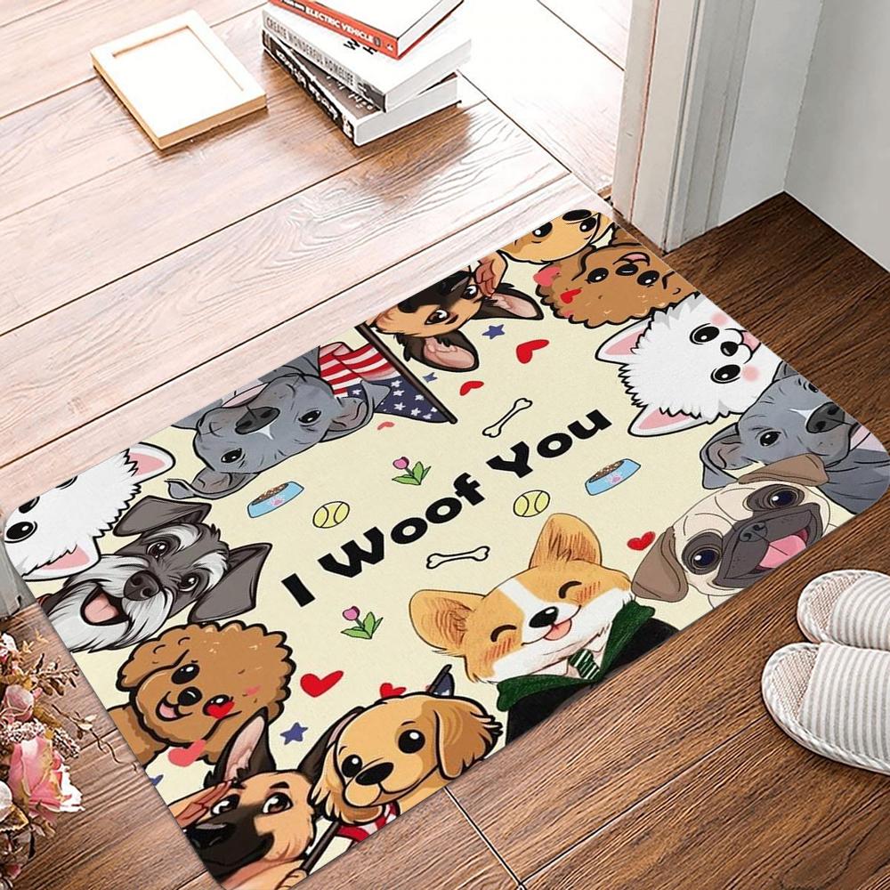 Puppy Dog Door Mat Kawaii French Bulldog Non Slip Bedroom  Kitchen Doormat Polyester Home Carpet Farmhouse Autumn Decor Rug