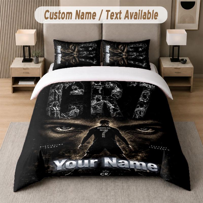 Custom Bedding Set Cristiano Ronaldo Pattern, Print Name Text 1 Duvet Cover Plus 2 Pillowcases Home Textile