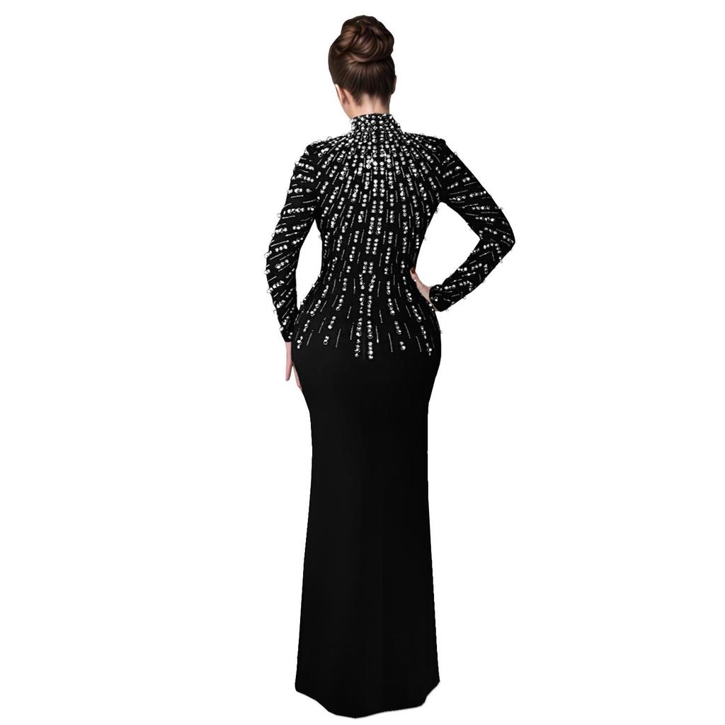 European & American Fashion Women's Long-Sleeve Beaded Bodycon Dress