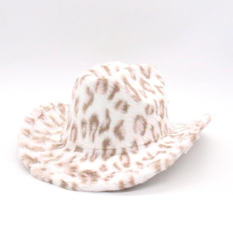 Women's autumn and winter new leopard print western cowboy hat European and American fashion plush hat thickened woolen hat fashion sun hat