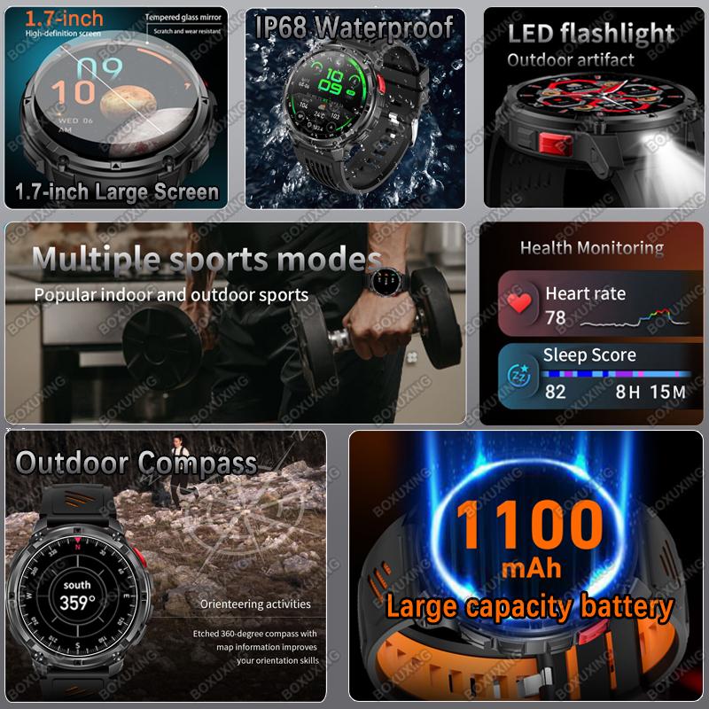 New Military T-Rex 3 Smart Watch Men 1100mAh Battery AMOLED  IP68 Waterproof Outdoor Compass Bluetooth CallSport Smartwatch