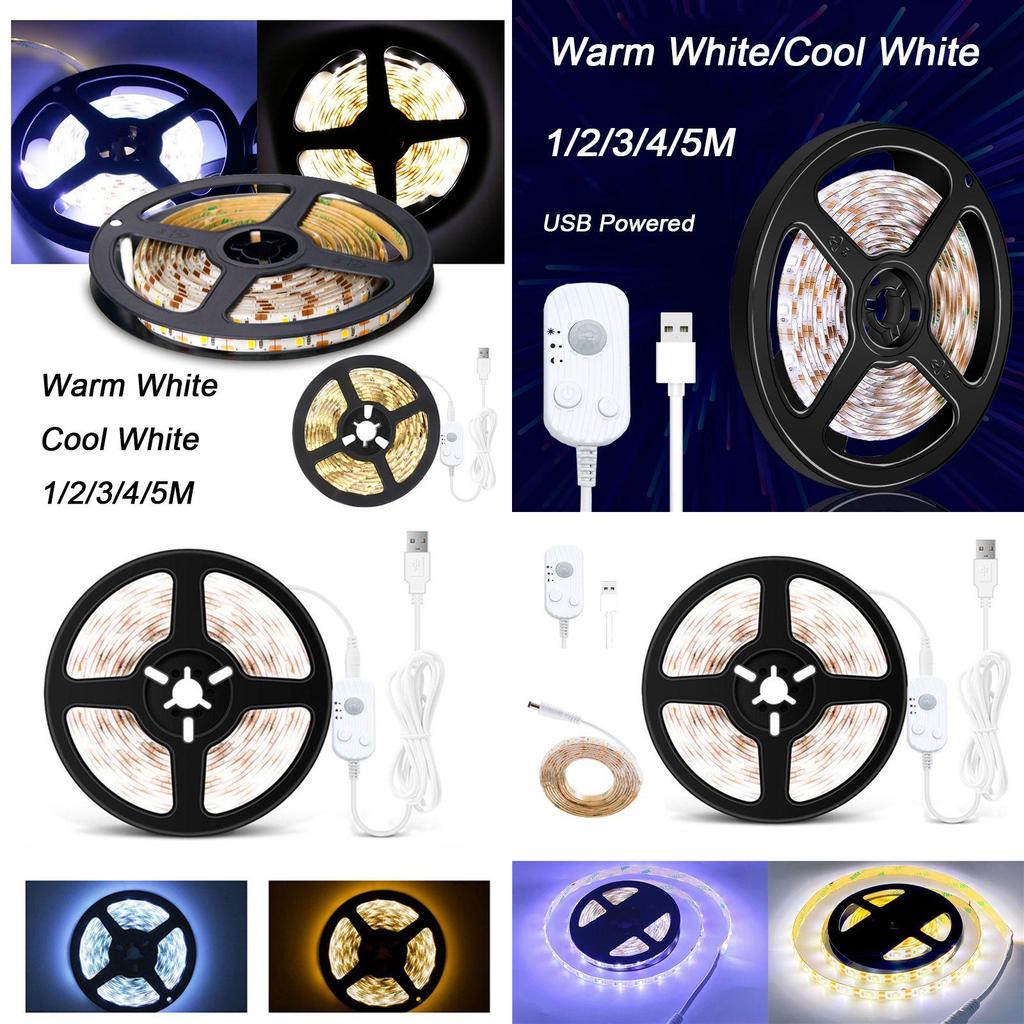 Luzes de Fita LED Versáteis com Sensor de Movimento PIR de 1-5m Alimentadas por USB para Armários e Escadas