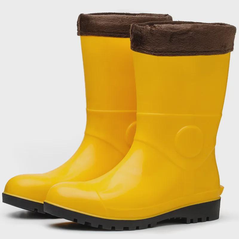 Men's Yellow Rain Boots: Mid To High Tube, Steel Toe, Anti-Smash, Anti-Puncture, Acid and Oil Resistant.