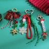 Christmas Heart Beaded Necklace Keychain Bow Charm Pendant Keyring Jewelry For Girl Women Gift Bag Decoration