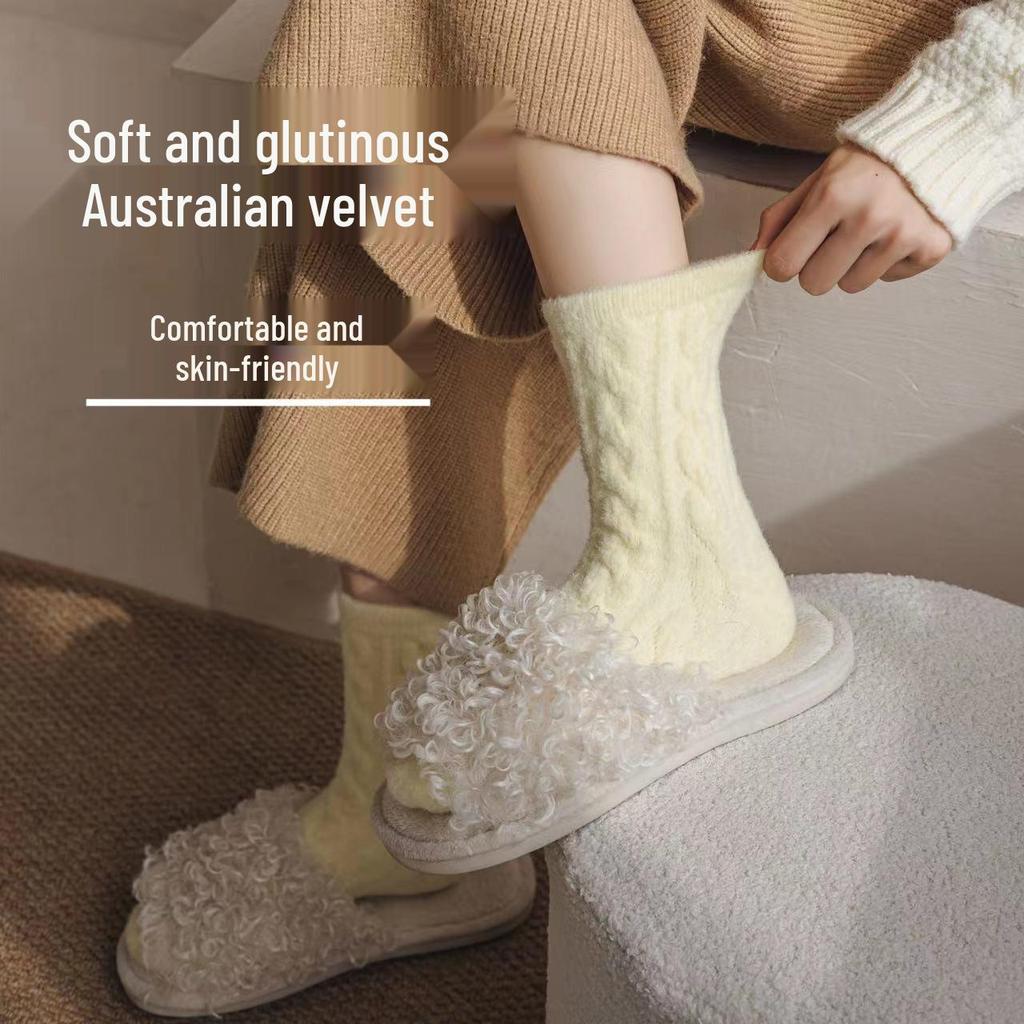 Dámské vlněné podkolenky: Silný teplý kabelový úplet v jednobarevných bonbónových barvách pro podzim/zimu