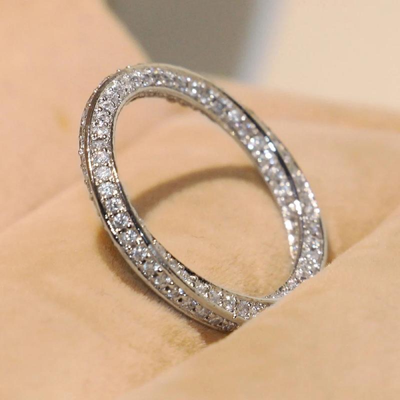 Trendy Twist Promise Rings Silver Color Full with Cubic Zirconia Sparkling Wedding Band Accessories Hot Fashion Jewelry