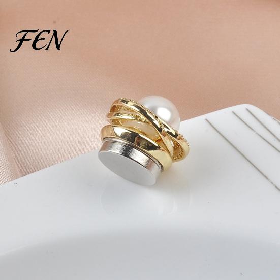 Magnetic Brooch Button Faux Pearl Pin, No Sew Safety Anti Exposure Buttons for Scarf Shirts Sweater, Reusable Clothing Decorative Damage