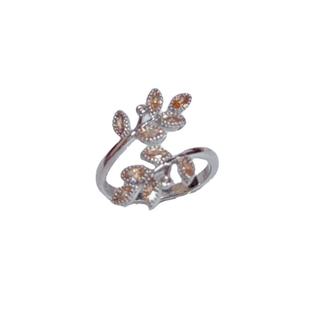 

Silver Color Zircon Rose Flower Rings Adjustable Design Leaves Ring Fashion Accessories