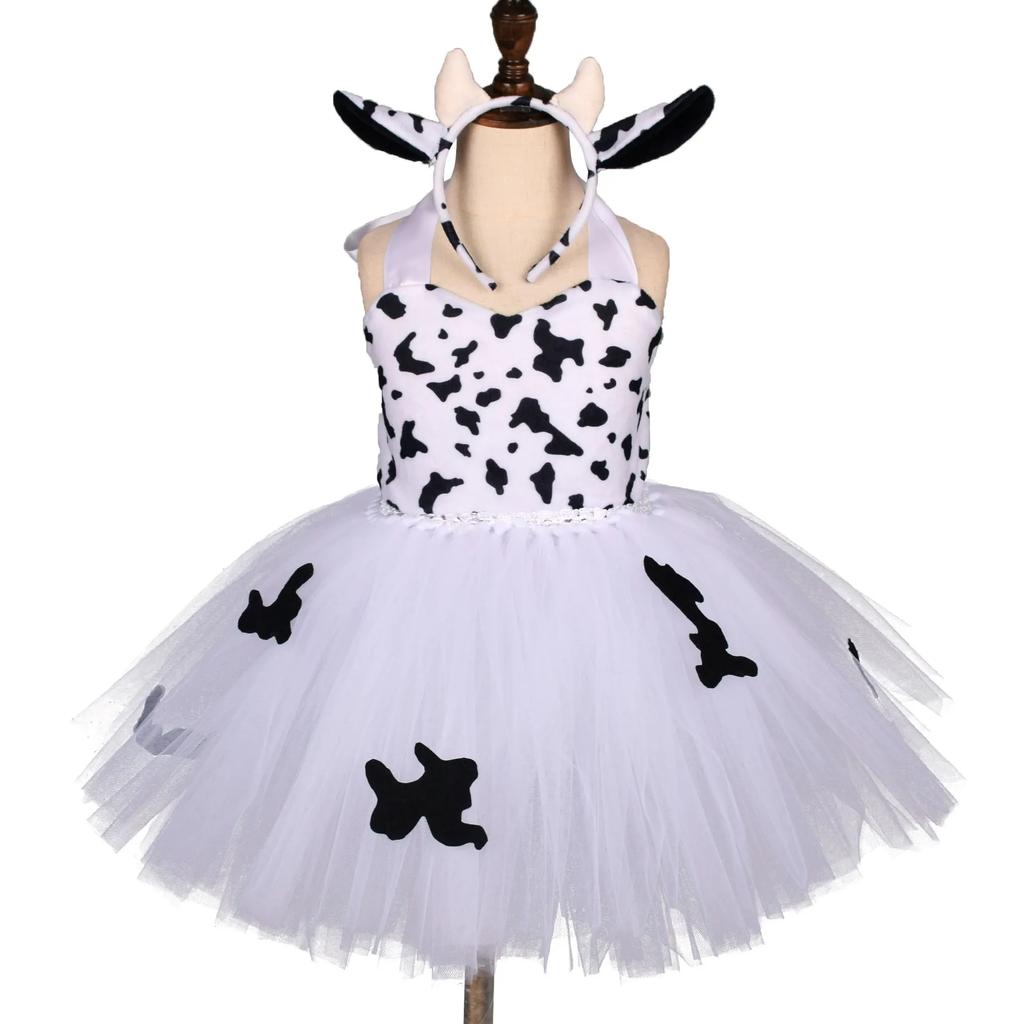 Baby Girls Halloween Animal Cosplay Costume Kids Forest Theme Giraffe Cows Tiger Leopard Zebra Print Tutu Dress Birthday Party