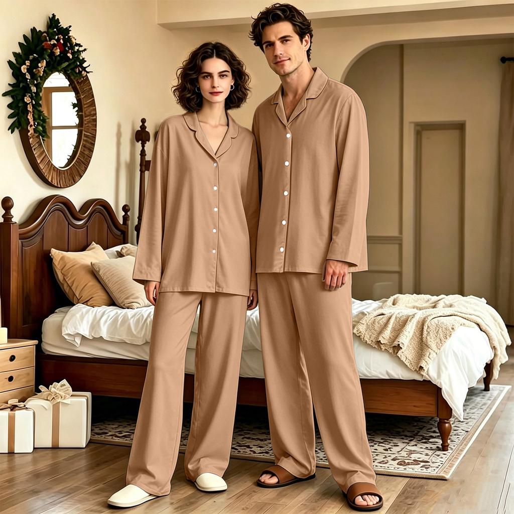 Women's Long Sleeve Loose Fit Pajama Set with Long Pants for Sleep and Home Lounging