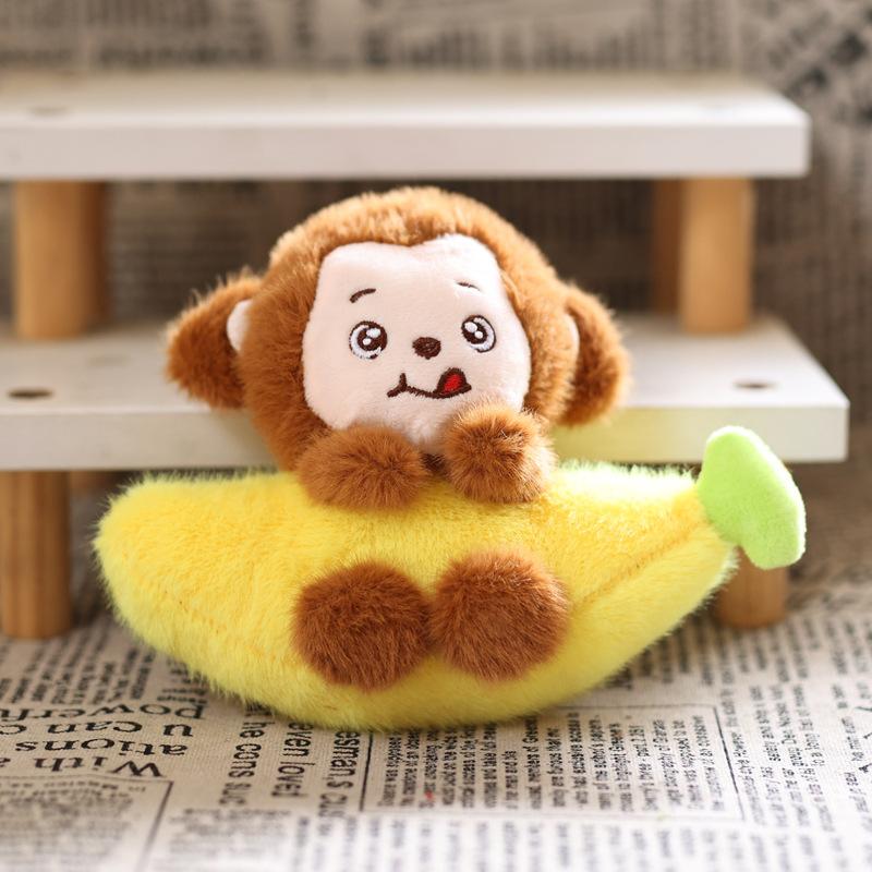 1 Piece Adorable Banana Monkey Keychain Charm Cute Monkey Plush Ornament Soft Bag Pendant For Boys Gifts