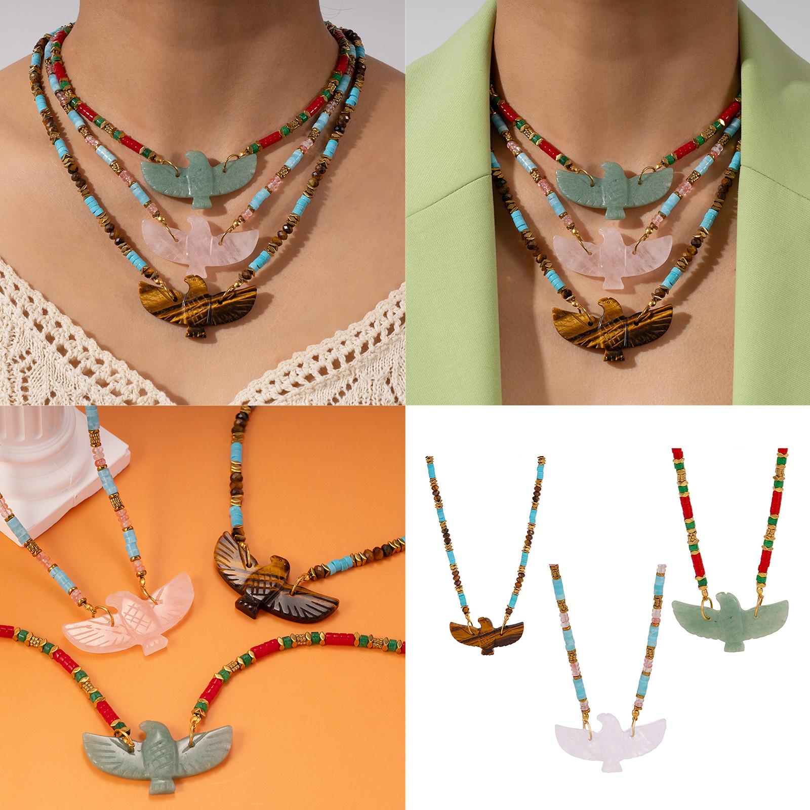 

Eagle Pendant Necklace with Natural Stone Handmade Beaded Jewelry Suitable for Parties and Fashionable Gatherings C