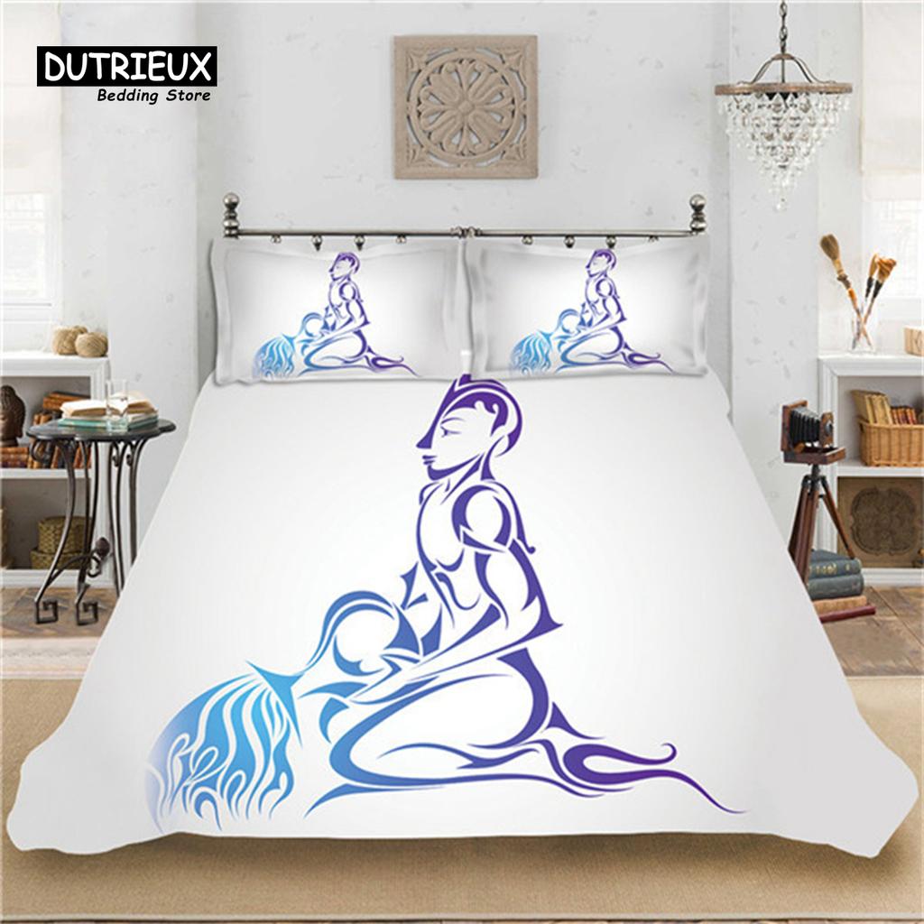 Cancer Duvet Cover Set Soft Hand Drawn Constellations Bedding Set Simple White Quilt Cover Abstract Geometric Pillowcases Decor