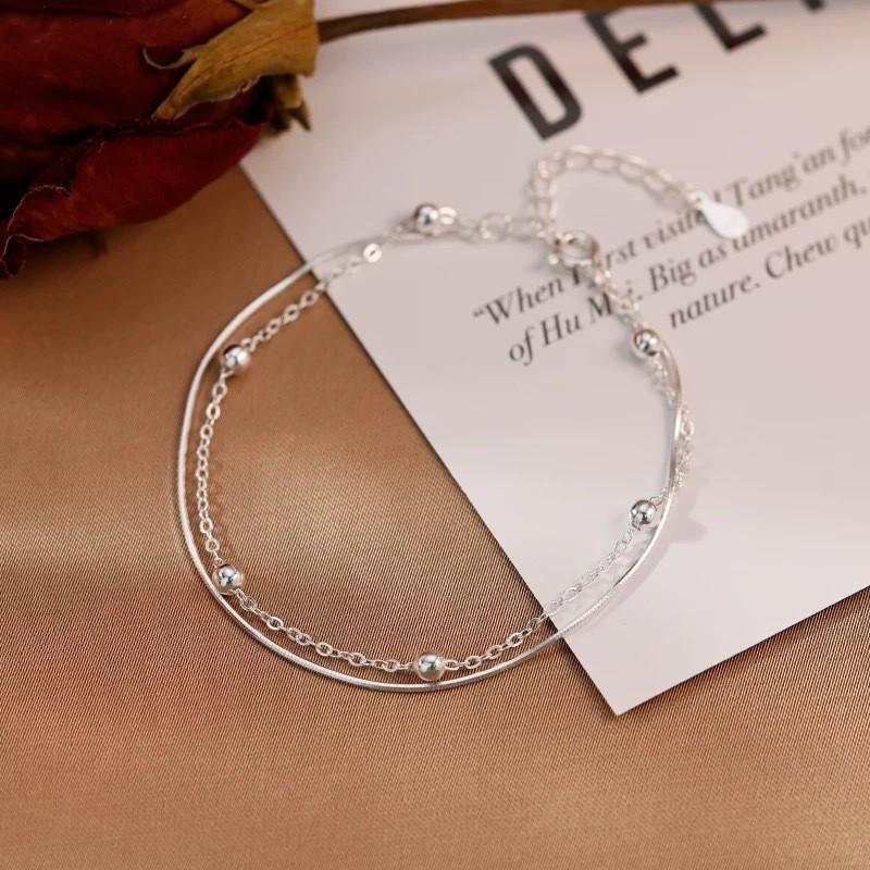 Popular 925 Silver Small Round Bead Chain Bracelet Double-layer Snake Bone Bracelet Women Fashionable Jewelry Gift