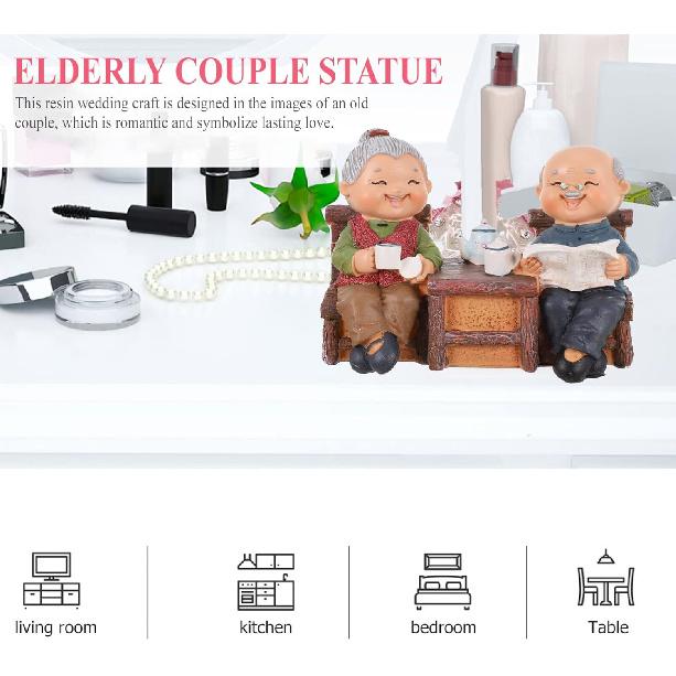 Anniversary Elderly Figurines, Miniature Figures Grandma Grandpa Statue Small Fairies Figurines for Grandparents Parents Anniversary Wedding Home