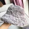 Faux Fur Bucket Hat for Women Winter Thick Plush Girls Fisherman Cap Korean Solid Color Warm Fluffy Sun Visor Panama Caps
