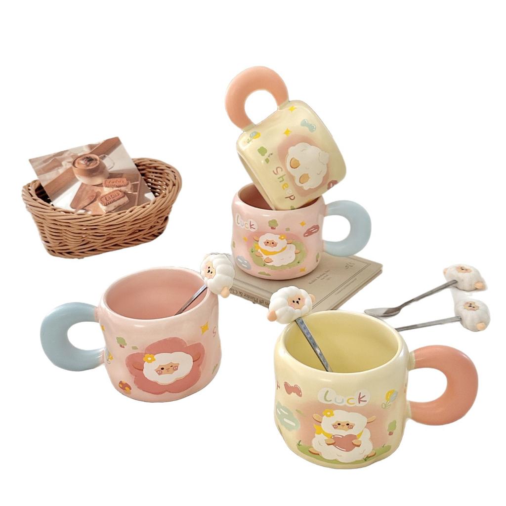Cute Cartoon Lamb Ceramic Cup Birthday Gift Girl Mug with Lid Couple Girl High value Water Cup