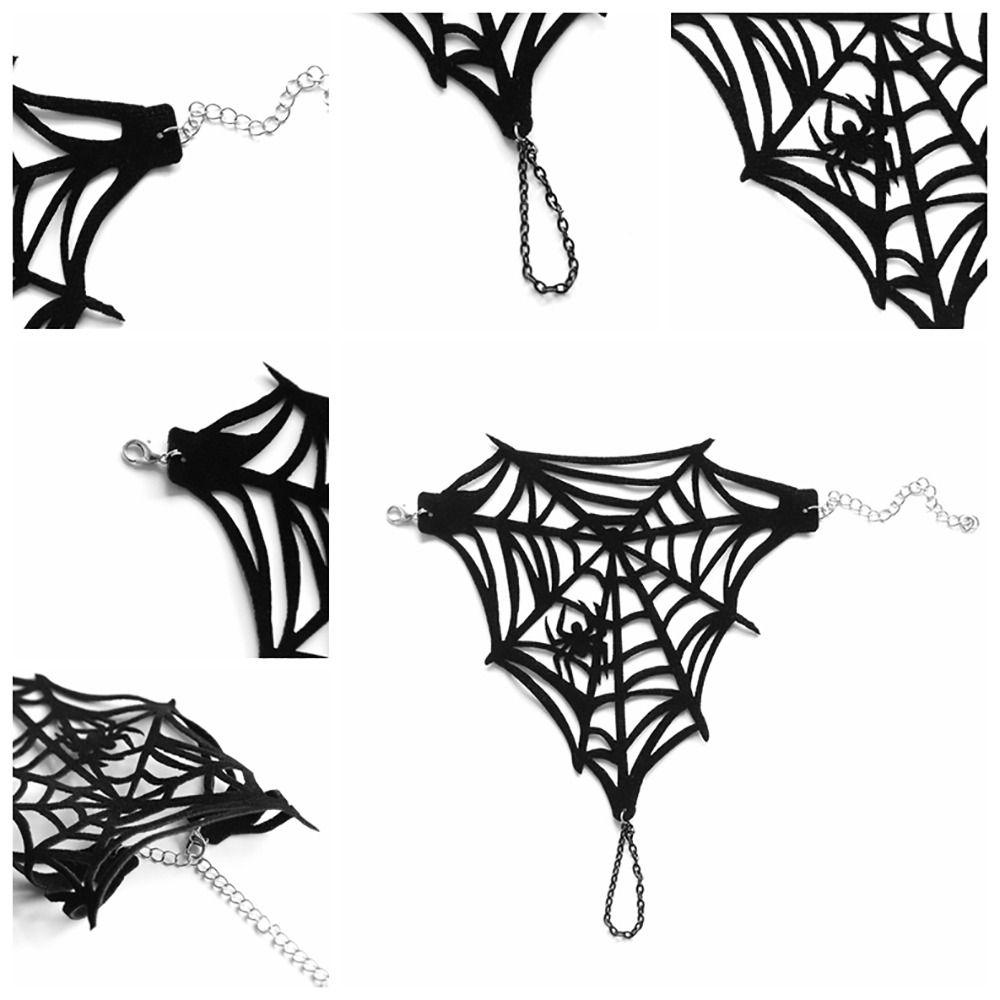 Adjustable Gothic Bracelet Double-sided Velvet Spider Web Bangle Black Thorn Bracelet Halloween