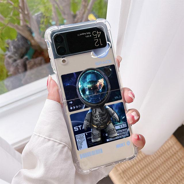 

Luxury Case For Samsung Galaxy Z Flip 3 4 5G Funda Z Flip3 Clear PC Hard Shockproof Back Phone Coque Mechanical Astronaut Space Samsung Z Flip 3 5G