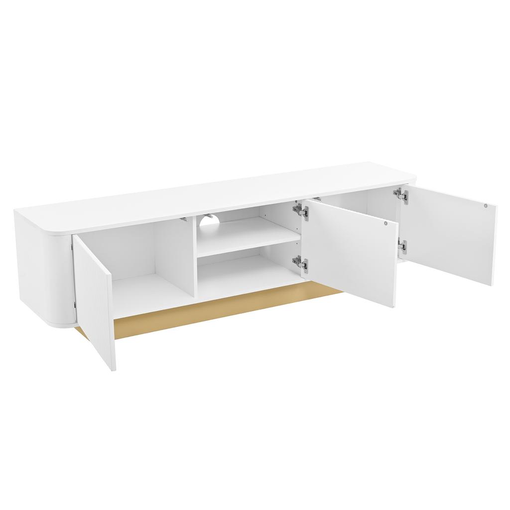 Nízká TV skříňka 170 cm (Dlouho) | Moderní nízká TV skříňka s úložným prostorem – Zaoblený design, Správa kabelů, Texturovaná přední strana – Obývací pokojová AV skříňka