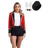 Womens Circus Magician Costume Sequin Tailcoat Long Sleeve Notch Lapel Open Front Design Hat Gloves Bowtie Set