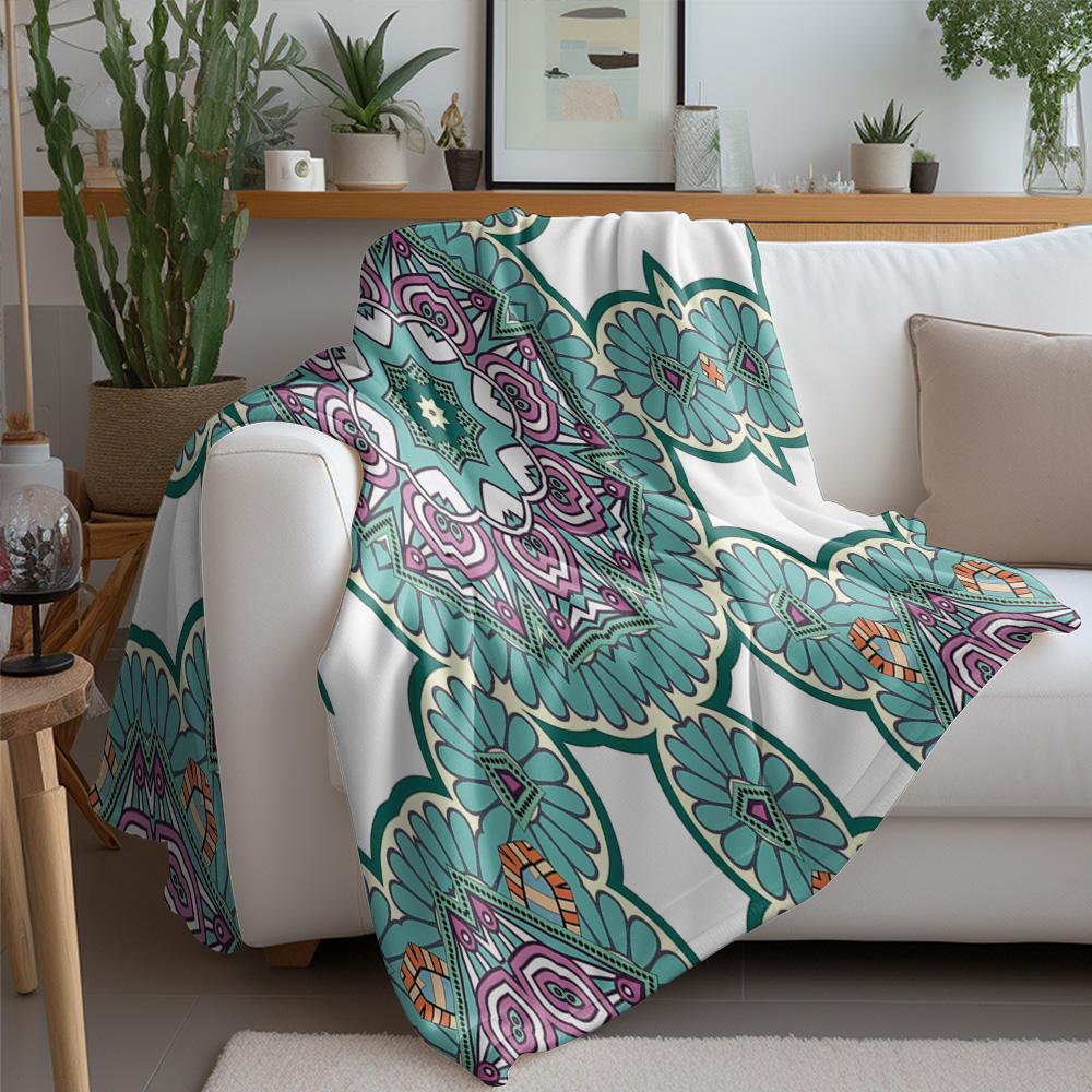 Boho Floral Pattern Blanket Geometric Print Throw Blanket Decorative Quilt Bedspread For Sofa Couch Living Room Bedroom