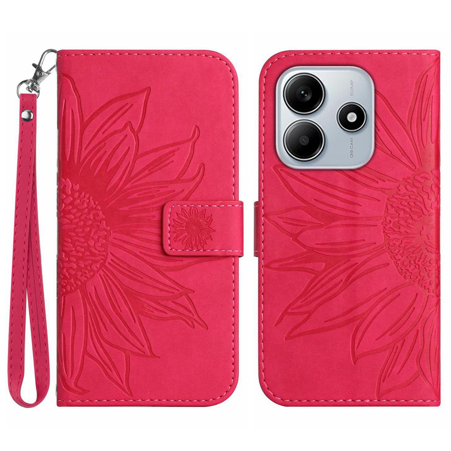 

For Xiaomi Redmi Note 14 5G Case Sunflower Leather Wallet Phone Cover with Wrist Strap Rose