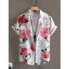Hawaiian Botanical Flower Men's and Women's Short Sleeve Lapel Seaside Button-Down Shirt Top Casual Fashionable Shirts