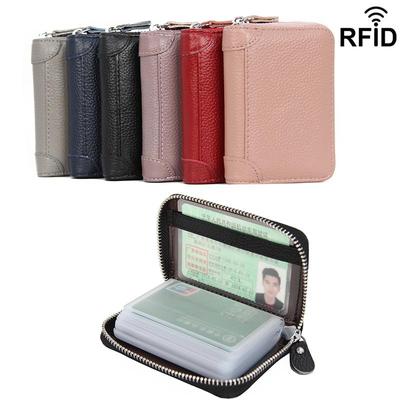 Unisex Leather Credit Card Case Large Capacity Anti-Magnetic Design Top Layer Cowhide Multi-Card Business Card Case
