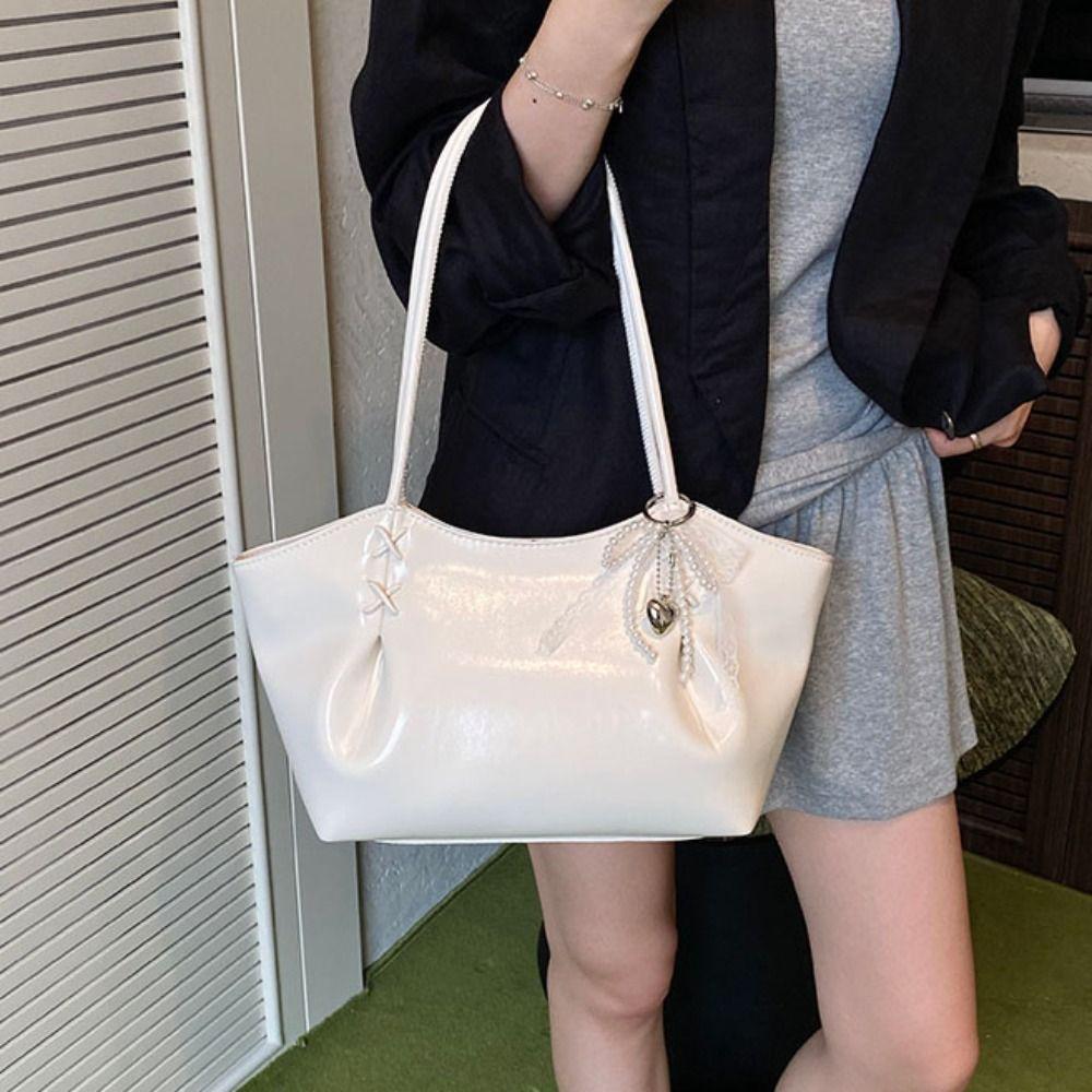 Elegant Autumn Winter Underarm Bag PU Leather French Tote Bag Vintage Commuting Handbag  Girls