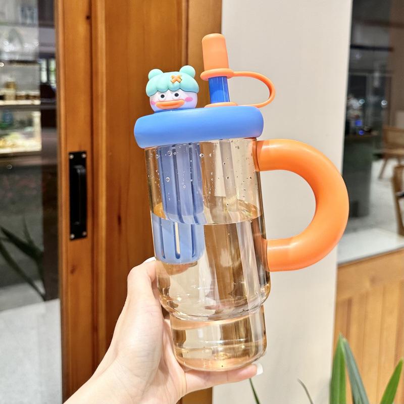 

Girls Large-Capacity Ice Buster Cup with Handle & Straw - Perfect for Tea & Office Use 900ml