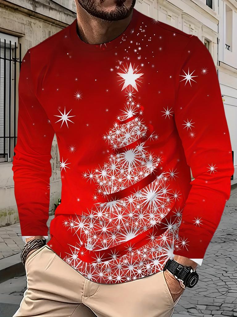 Men Christmas Tree Long Sleeve Pajamas Warm Mesh Autumn Winter Base Top