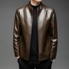Men's Stand Collar Leather Jacket Autumn and Winter New Velvet Men's Leather Jacket PU Middle-aged Leather Jacket Men's Clothing