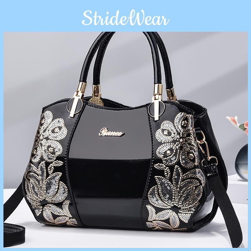 Stilvolle Damen-Boston-Tasche für mittlere Jahre, Große, Atmosphärische Damenhandtasche, Patentleder-Mama-Tasche, Handtasche mit großem Fassungsvermögen