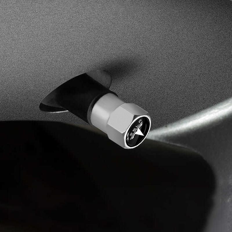 4Pcs Metal Car Logo Wheel Tire Hex Valve Caps Stem Case Covers For Tesla Model S Model X Model Y Cybertruck Model 3 Model Y
