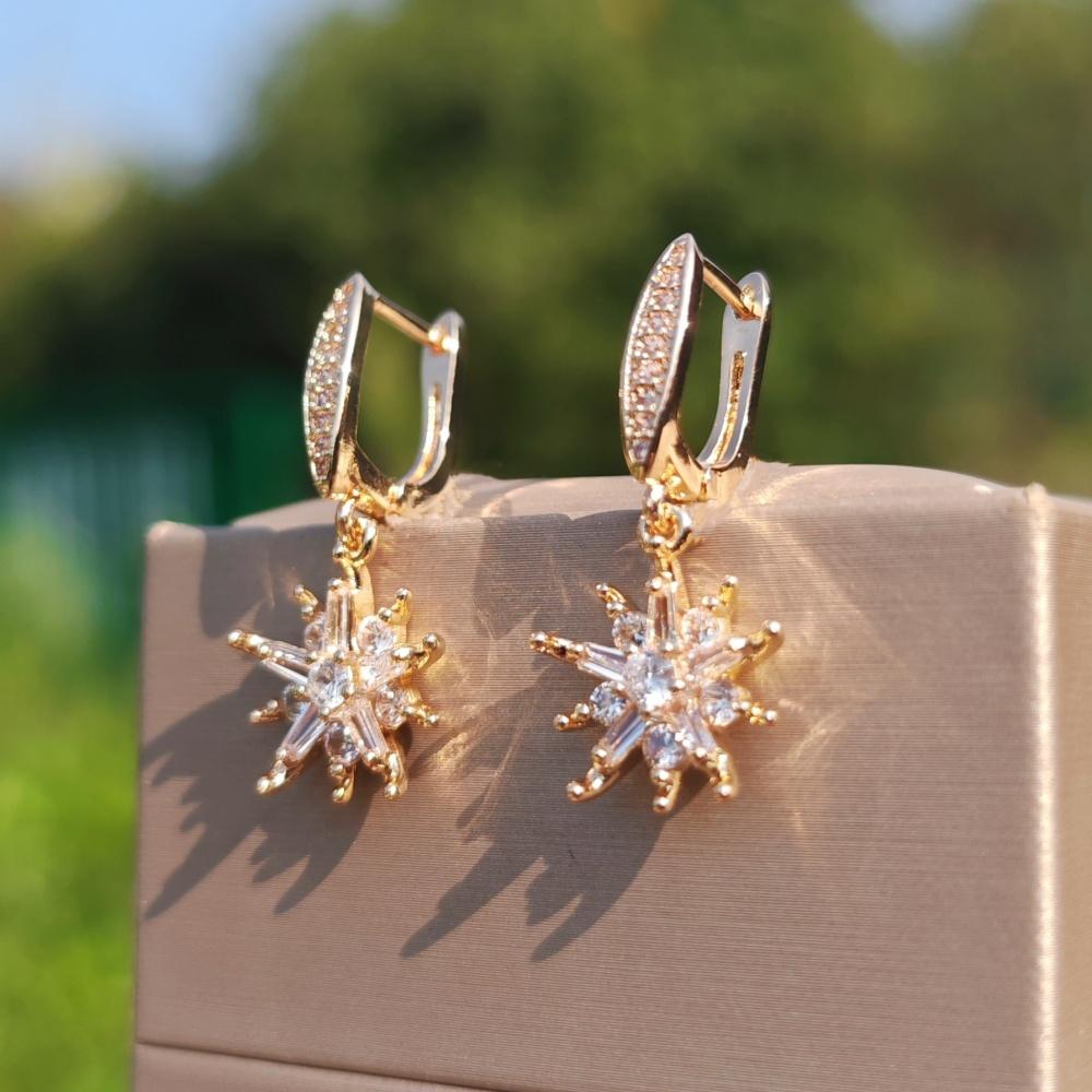 1 Pair Stylish Zircon Snowflake Dangle Earrings for Women Daily Jewelry Christmas Party Accessories