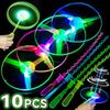 LED Luminous Bamboo Dragonfly Flying Saucers with Light Outdoor Night Shooting Helicopters Flying Toys Kids Birthday Party Props
