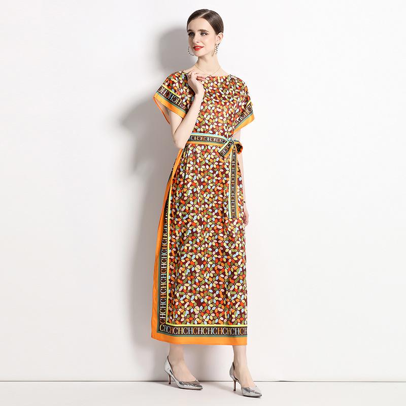 In-Stock European & American Fashion Versatile One-Shoulder Tie-Up Dress with Belt