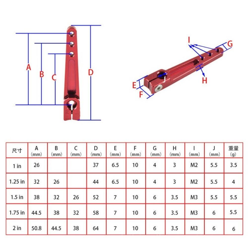 New Aluminum Alloy CNC Servo Arm 25T 1/1.25/1.5/1.75/2 Inch Steering Horn Red Durable Servo Swing Arm for RC Airplane