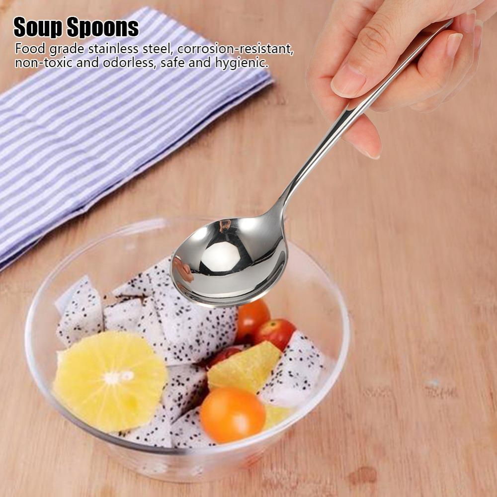 5Pcs Thickened Dessert Spoon Polished Metal Food Scoop Easy Clean Serving Spoon Food Serving