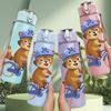 1PC Raccoon Riding Bicycle Pattern 750ml Color Plastic Sports Water Bottle Leakproof Flip Straw Lid Suitable for Sports Office Home Use